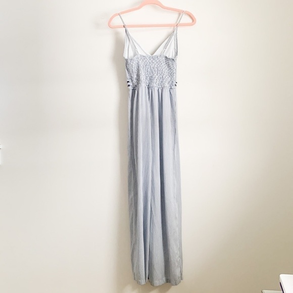 Japna Blue White Seersucker Pinstriped Embroidered Wide Leg Jumpsuit XS - Picture 4 of 8